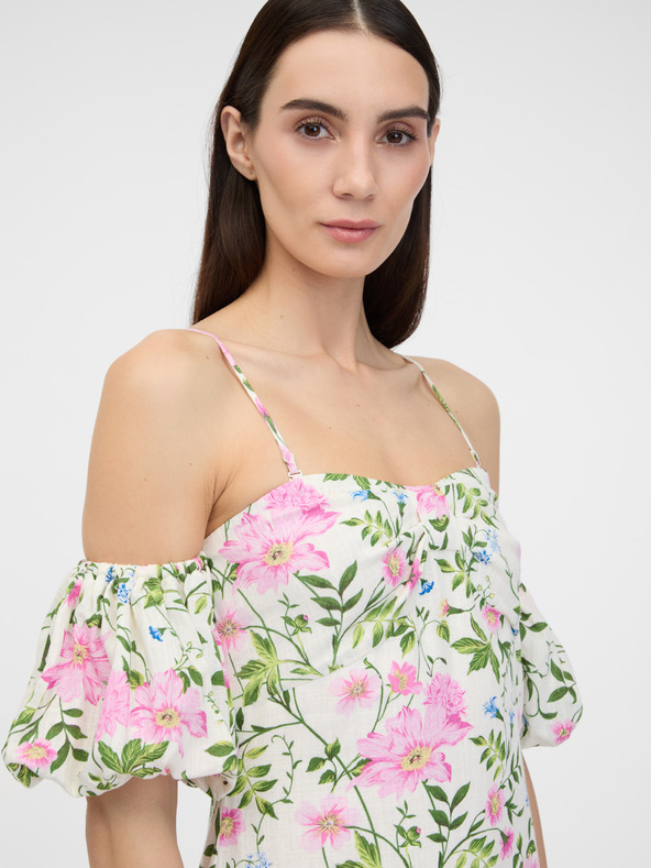 Orsay Krémové dámské midi šaty se lnem ORSAY