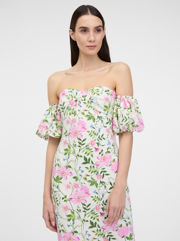 Orsay Krémové dámské midi šaty se lnem ORSAY