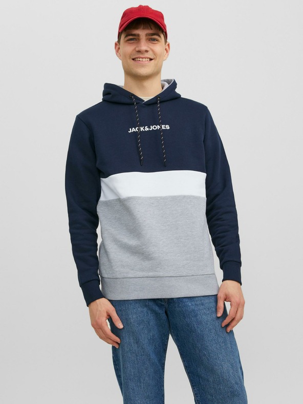 Jack & Jones Šedo-modrá pánská mikina s kapucí Jack & Jones Ereid
