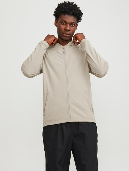 Jack & Jones Béžová pánská mikina na zip s kapucí Jack & Jones Cloud