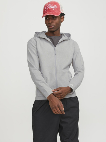 Jack & Jones Světle šedá pánská mikina na zip s kapucí Jack & Jones Cloud