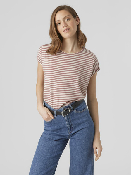 Vero Moda Bílo-růžové dámské pruhované tričko Vero Moda Ava