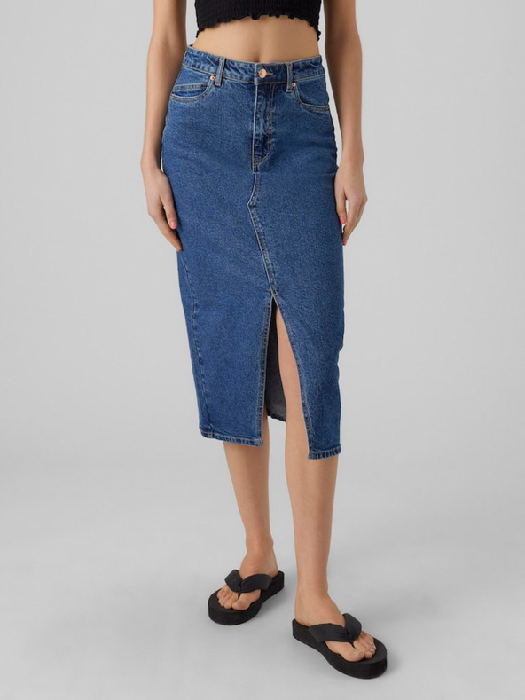 Vero Moda Modrá dámská džínová midi sukně Vero Moda Veri