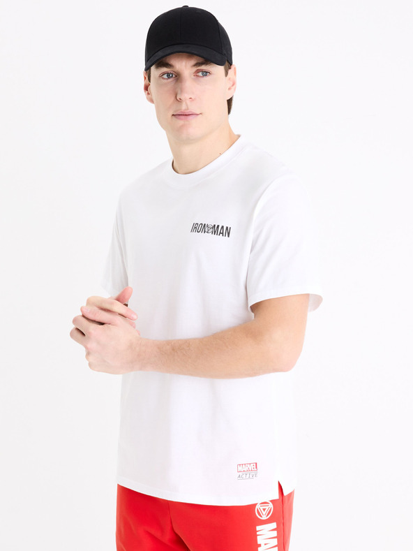Celio Bílé pánské tričko s potiskem Celio Marvel  Iron Man