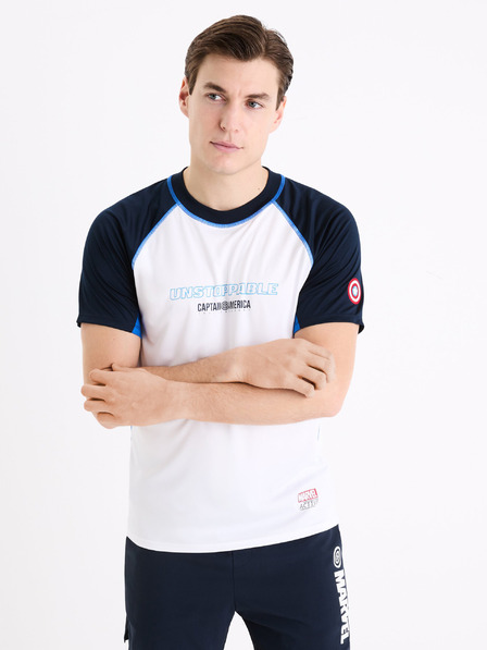 Celio Bílé pánské sportovní tričko Celio Marvel Captain America