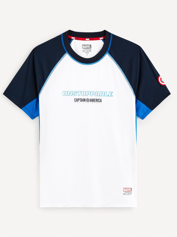 Celio Bílé pánské sportovní tričko Celio Marvel Captain America