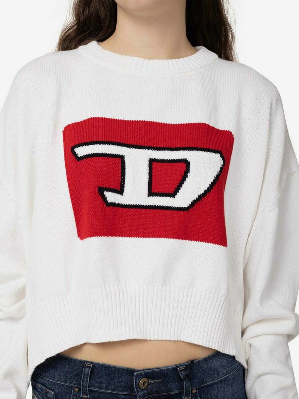 Diesel Bílý dámský vzorovaný cropped svetr Diesel