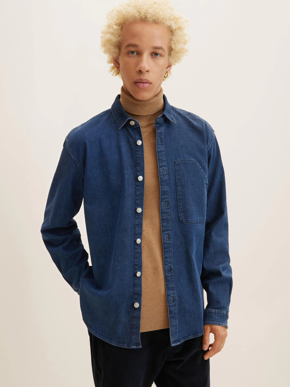 Tom Tailor Denim Modrá pánská džínová košile Tom Tailor Denim