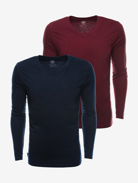 Ombre Clothing Sada dvou pánských basic triček v tmavě modré a vínové barvě Ombre Clothing