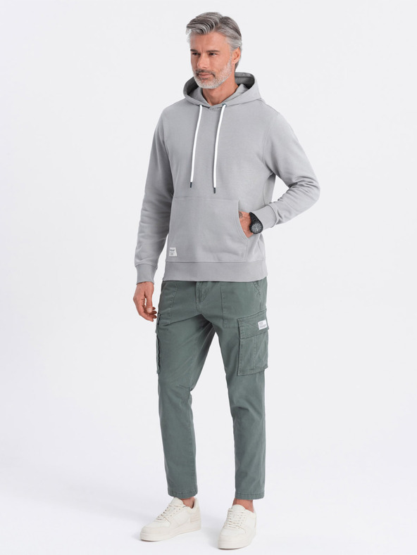 Ombre Clothing Šedá pánská mikina s klokankou a kapucí Ombre Clothing