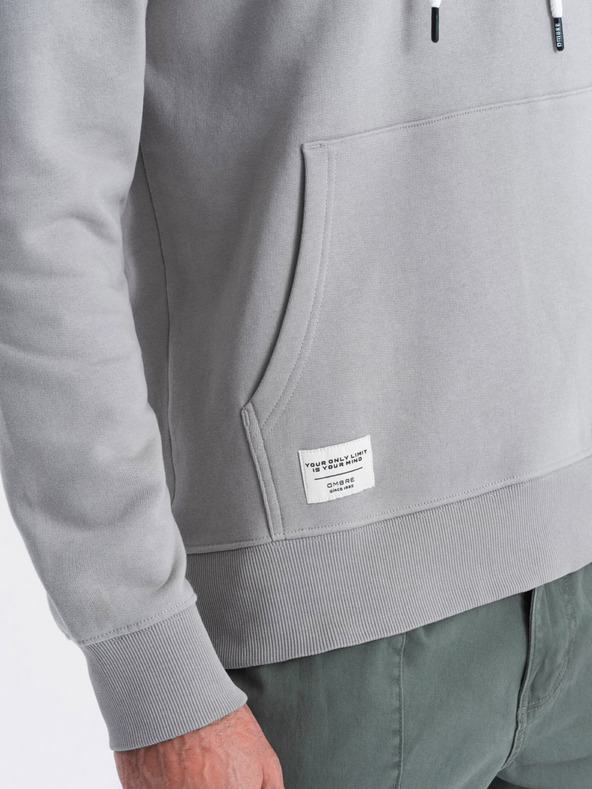 Ombre Clothing Šedá pánská mikina s klokankou a kapucí Ombre Clothing