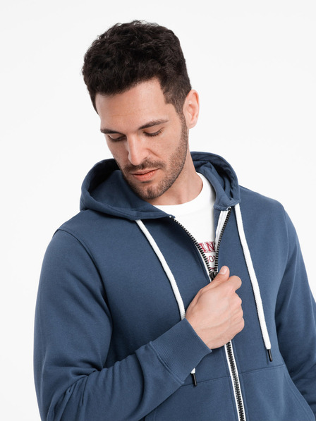 Ombre Clothing Modrá pánská basic mikina na zip s kapucí Ombre Clothing