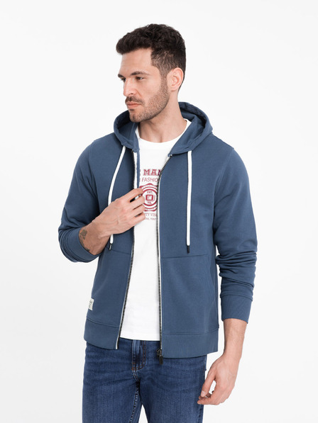 Ombre Clothing Modrá pánská basic mikina na zip s kapucí Ombre Clothing
