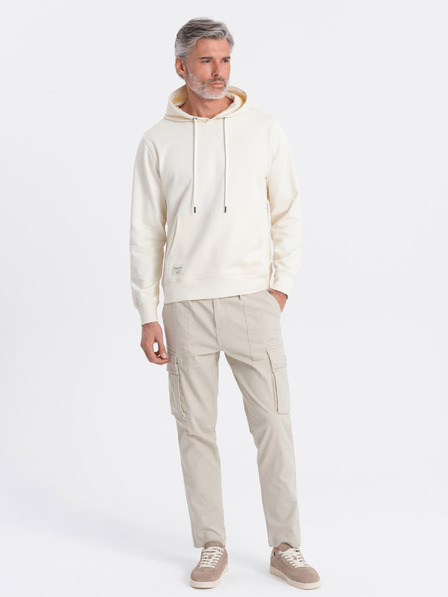 Ombre Clothing Krémová pánská mikina s klokankou a kapucí Ombre Clothing