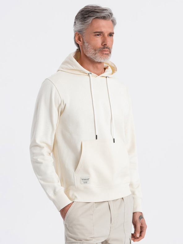 Ombre Clothing Krémová pánská mikina s klokankou a kapucí Ombre Clothing