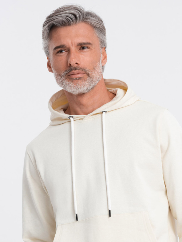 Ombre Clothing Krémová pánská mikina s klokankou a kapucí Ombre Clothing