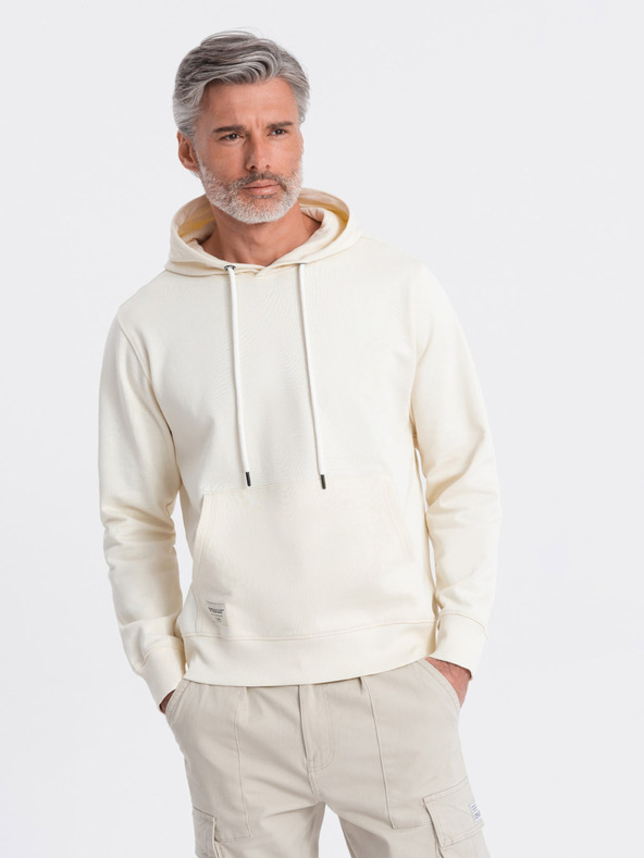Ombre Clothing Krémová pánská mikina s klokankou a kapucí Ombre Clothing