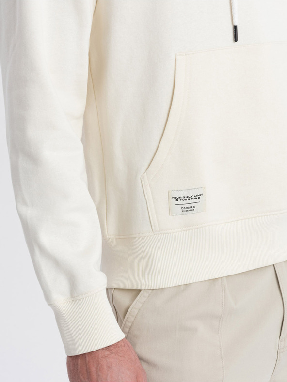Ombre Clothing Krémová pánská mikina s klokankou a kapucí Ombre Clothing