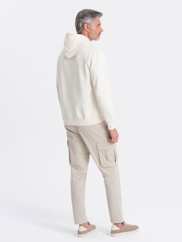 Ombre Clothing Krémová pánská mikina s klokankou a kapucí Ombre Clothing