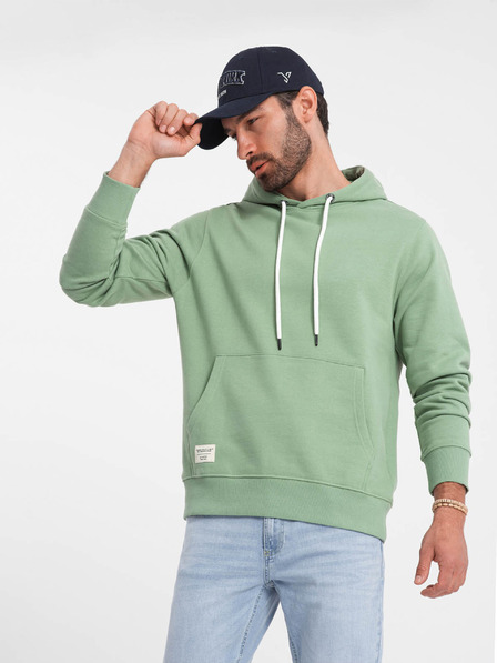 Ombre Clothing Zelená pánská mikina s klokankou a kapucí Ombre Clothing