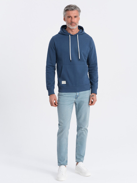 Ombre Clothing Modrá pánská mikina s klokankou a kapucí Ombre Clothing