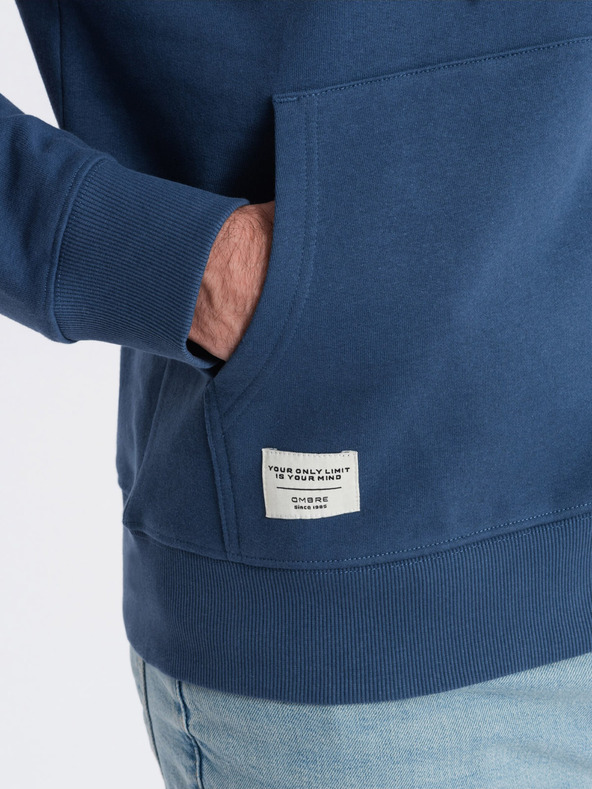 Ombre Clothing Modrá pánská mikina s klokankou a kapucí Ombre Clothing