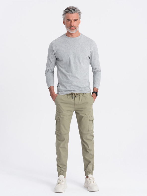 Ombre Clothing Khaki pánské cargo jogger kalhoty Ombre Clothing