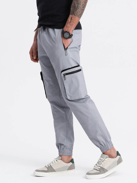 Ombre Clothing Světle šedé pánské cargo jogger kalhoty Ombre Clothing