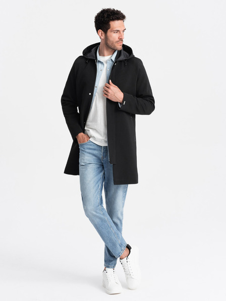 Ombre Clothing Černý pánský kabát s kapucí Ombre Clothing