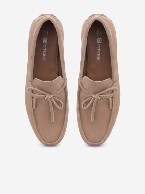 Ombre Clothing Béžové pánské kožené mokasíny s podrážkou typu driver Ombre Clothing