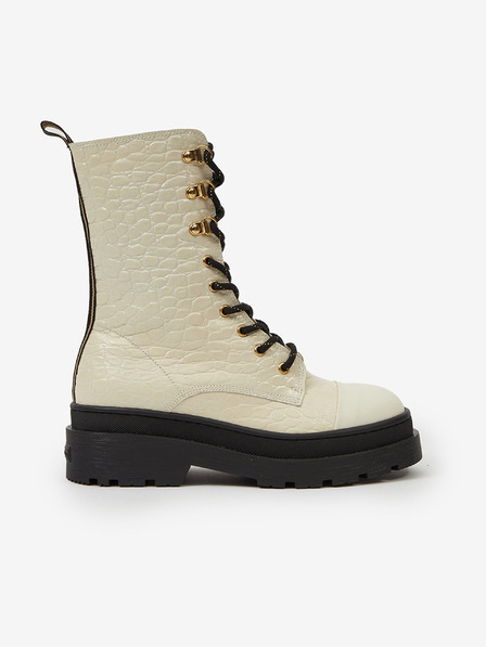 Scotch & Soda Krémové dámské kožené boty Scotch & Soda Aubri Mid Boot Off Wht Croco