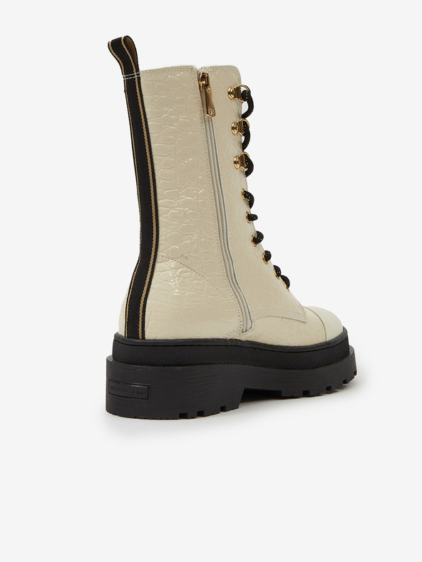 Scotch & Soda Krémové dámské kožené boty Scotch & Soda Aubri Mid Boot Off Wht Croco