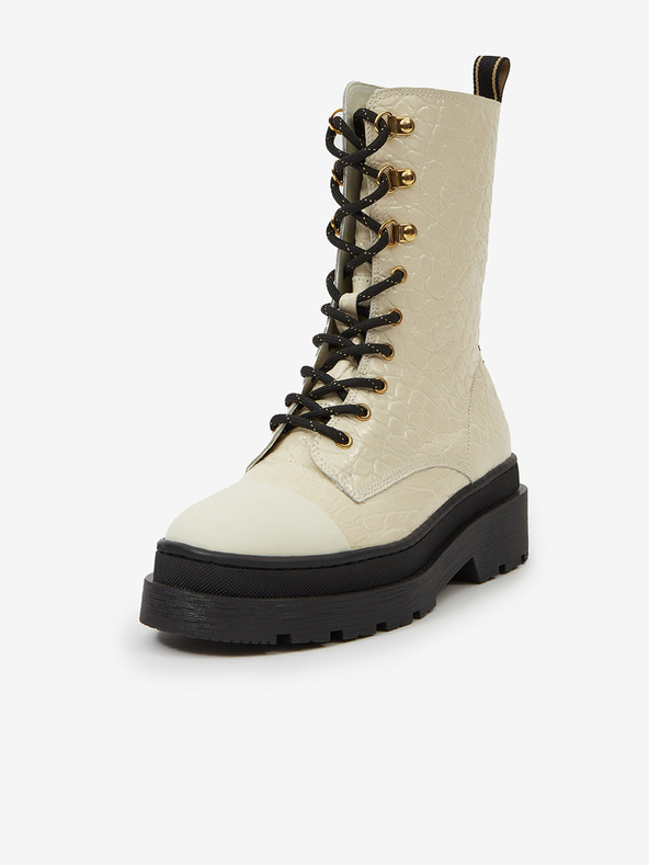 Scotch & Soda Krémové dámské kožené boty Scotch & Soda Aubri Mid Boot Off Wht Croco