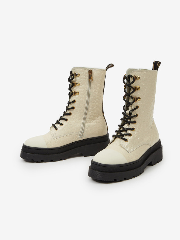 Scotch & Soda Krémové dámské kožené boty Scotch & Soda Aubri Mid Boot Off Wht Croco