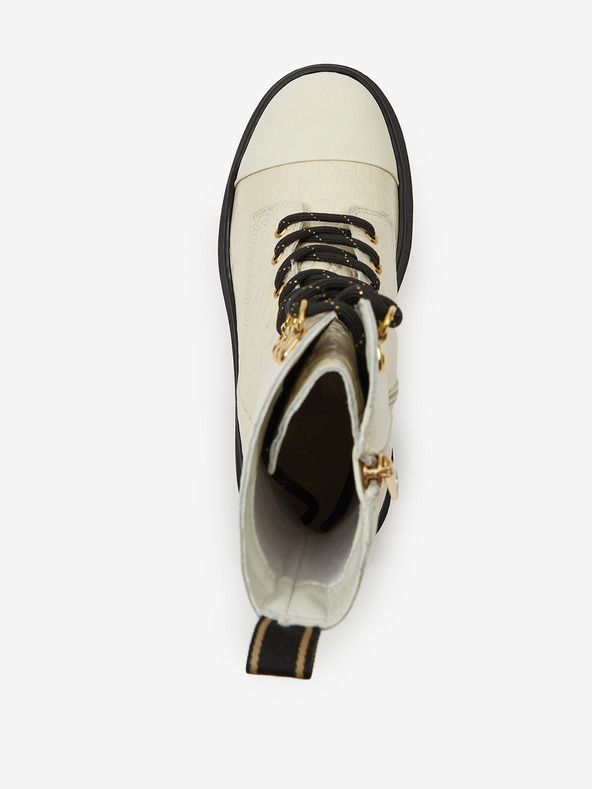 Scotch & Soda Krémové dámské kožené boty Scotch & Soda Aubri Mid Boot Off Wht Croco