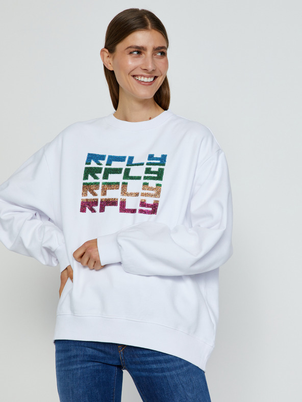 Replay Bílá dámská oversize mikina s nápisem Replay