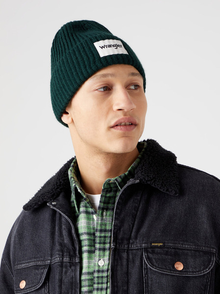 Wrangler Tmavě zelená pánská žebrovaná zimní čepice Wrangler