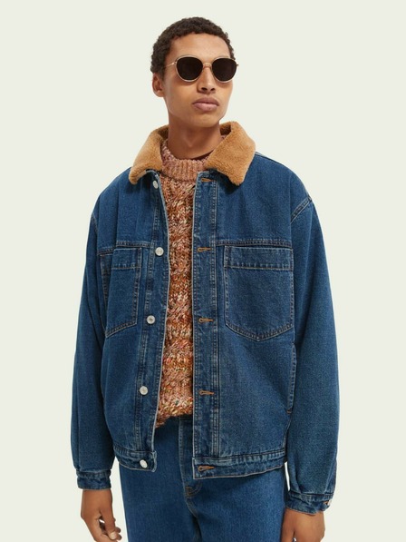 Scotch & Soda Modrá pánská džínová bunda s kožíškem Scotch & Soda