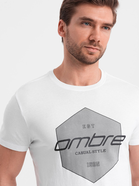 Ombre Clothing Bílé pánské tričko s geometrickým potiskem Ombre Clothing