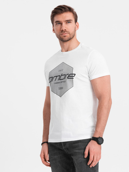 Ombre Clothing Bílé pánské tričko s geometrickým potiskem Ombre Clothing