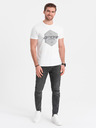 Ombre Clothing Bílé pánské tričko s geometrickým potiskem Ombre Clothing