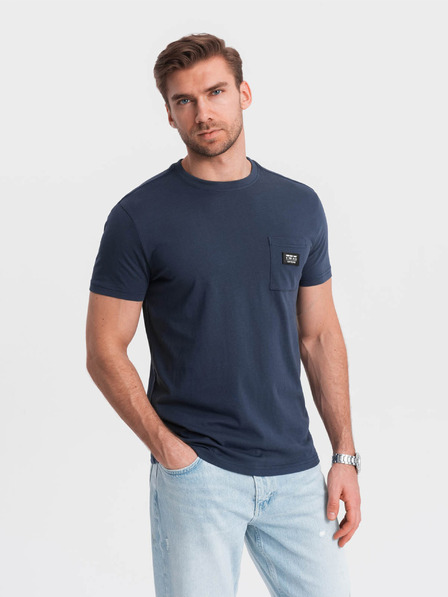 Ombre Clothing Tmavě modré pánské tričko s kapsičkou Ombre Clothing