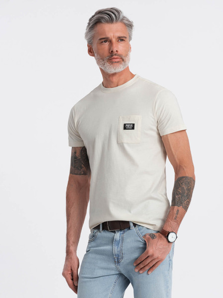 Ombre Clothing Krémové pánské tričko s kapsičkou Ombre Clothing