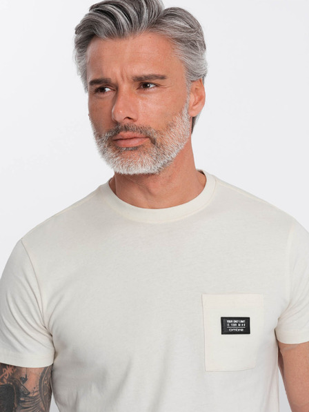 Ombre Clothing Krémové pánské tričko s kapsičkou Ombre Clothing