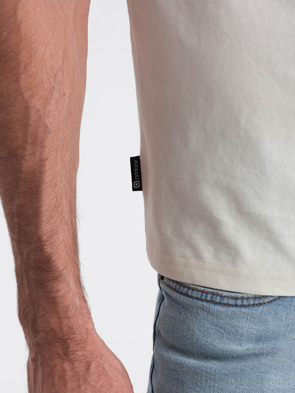 Ombre Clothing Krémové pánské tričko s kapsičkou Ombre Clothing