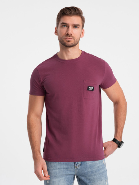 Ombre Clothing Tmavě růžové pánské tričko s kapsičkou Ombre Clothing