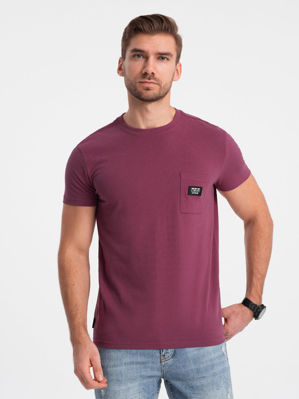 Ombre Clothing Tmavě růžové pánské tričko s kapsičkou Ombre Clothing