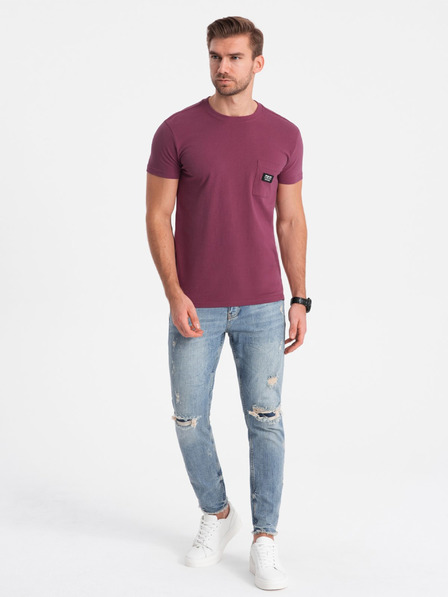 Ombre Clothing Tmavě růžové pánské tričko s kapsičkou Ombre Clothing