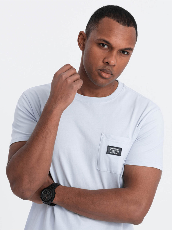 Ombre Clothing Světle modré pánské tričko s kapsičkou Ombre Clothing