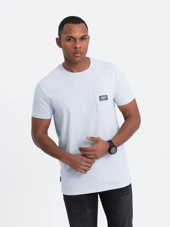 Ombre Clothing Světle modré pánské tričko s kapsičkou Ombre Clothing
